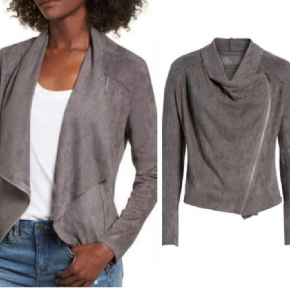 BLANKNYC Faux Suede Moto Drape Jacket